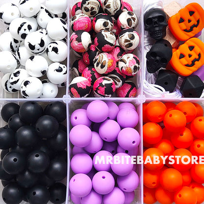 162Pcs Assorted Beads, Skull Pumpkin Silicone Beads, Halloween Beads