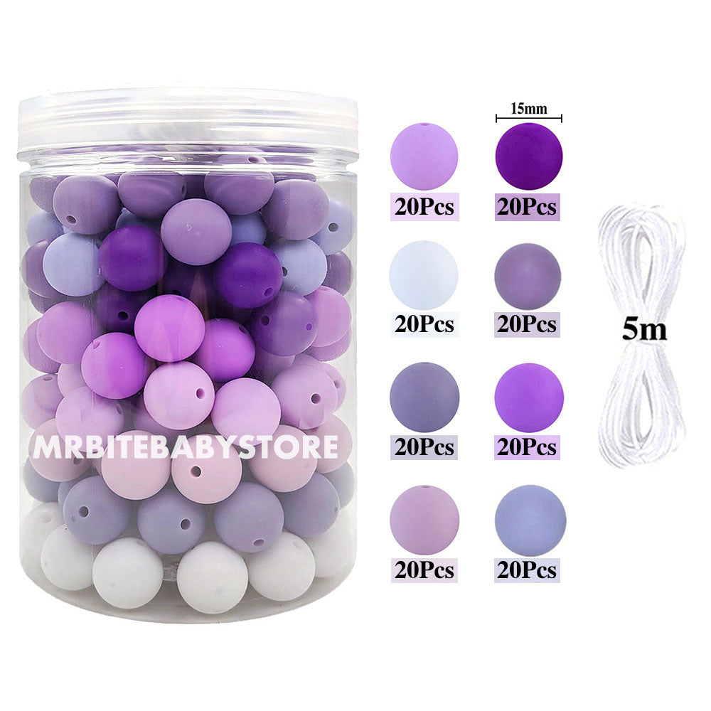 ★★★★★★ 160pcs 15mm round silicone beads+5m cord★★