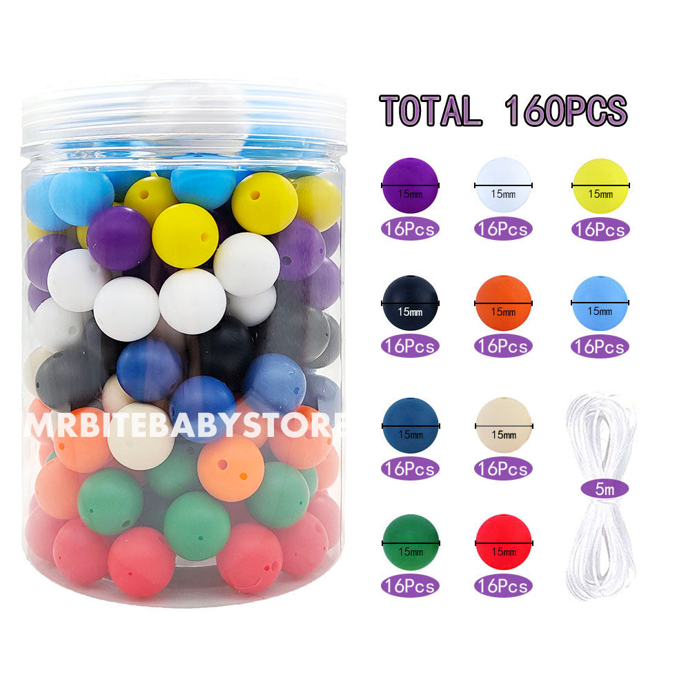160Pcs 15mm Assorted Round Silicone Beads