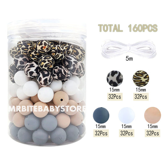 160Pcs Assorted Leopard Silicone Beads