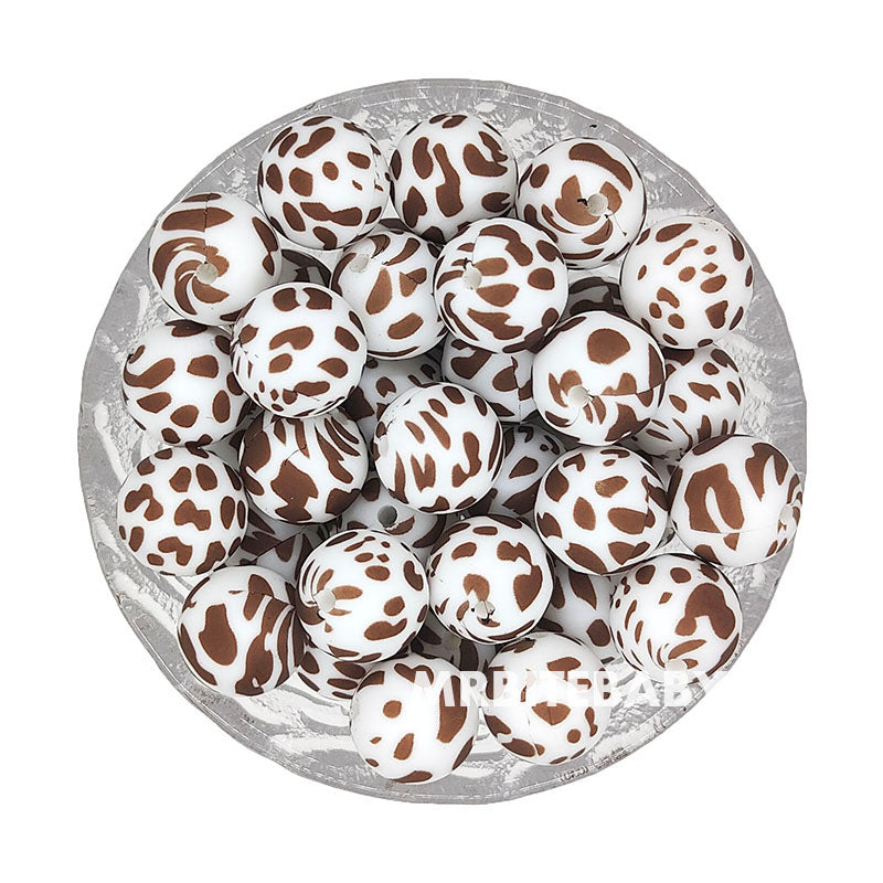 15mm Cow Print Silicone Beads - Round