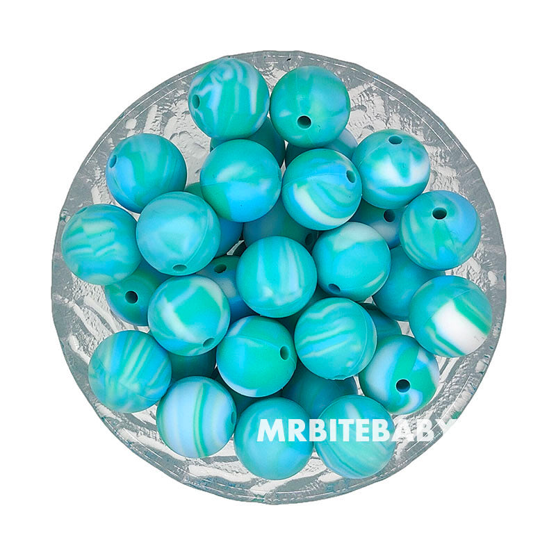 15mm Lake Blue Tie-dye Silicone Beads - Round
