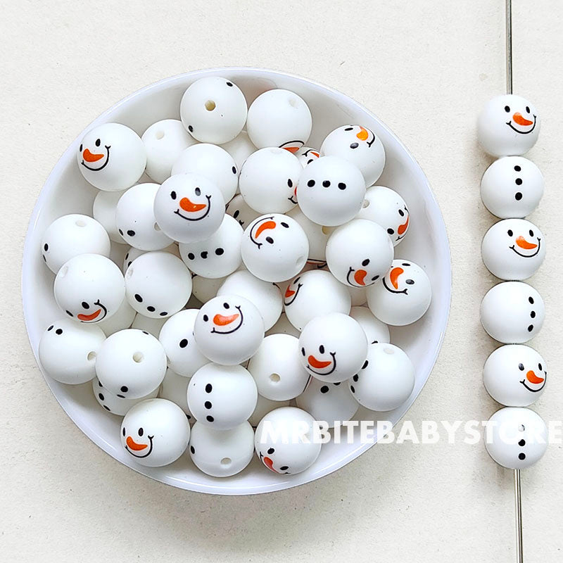 15mm Christmas Snowman Mix 2 Colors Round Silicone Beads
