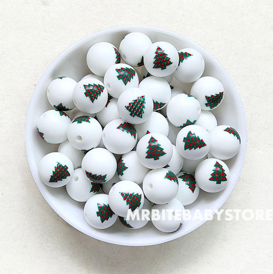 15mm Christmas Tree Silicone Beads - Round