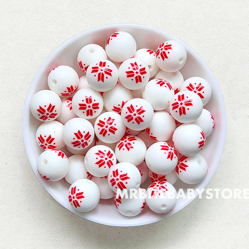 15mm Christmas Snowflake Silicone Beads - Round
