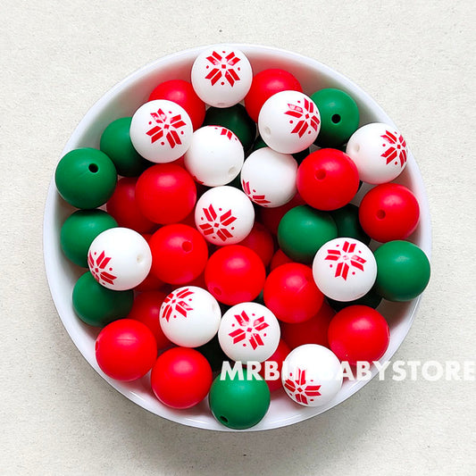 15mm Christmas Snowflake Mix 3 Colors Round Silicone Beads