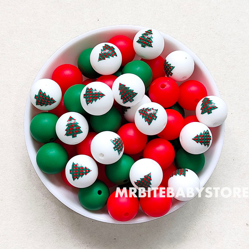 15mm Christmas Tree Mix 3 Colors Round Silicone Beads