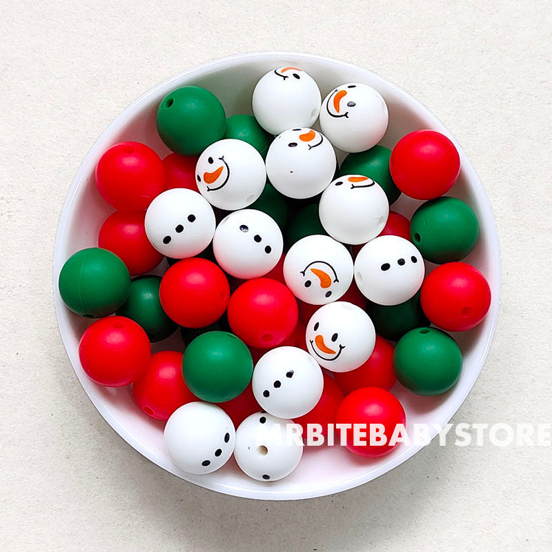 15mm Christmas Snowman Mix 4 Colors Round Silicone Beads