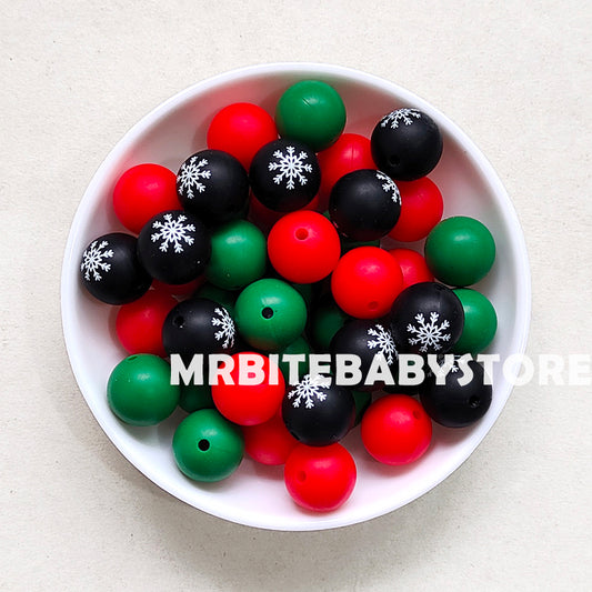 Mixed 3 Color Christmas Snowflake Beads,15mm Round Silicone Beads