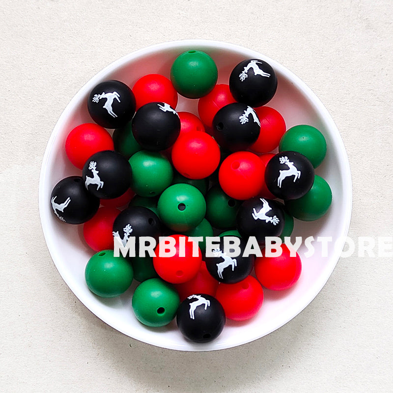 15mm Christmas Assorted Beads,Reindeer Silicone Beads,3 Mixed Color Beads