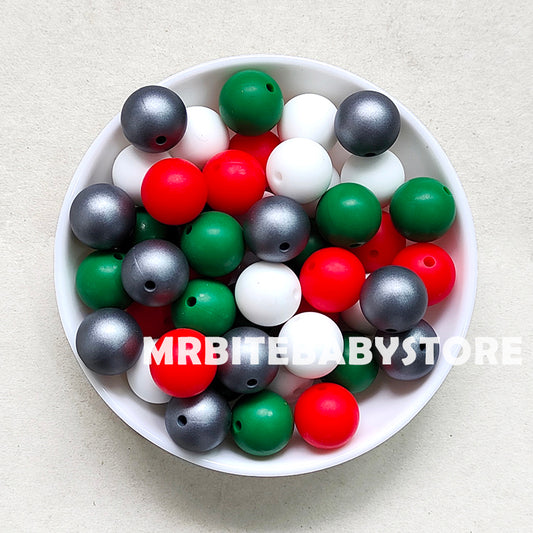 Round Christmas Assorted Silicone Beads,15mm 4 Mixed Color Beads