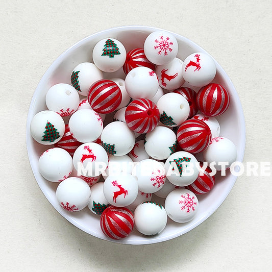 Wholesale 15mm Christmas Assorted Beads,Snowflake Reindeer Christmas Tree Balloon Mixed 4 Color Beads