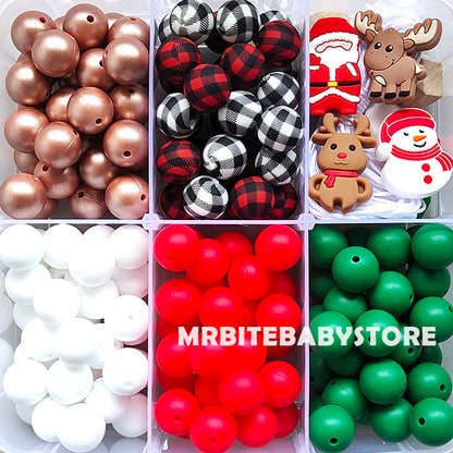 Snowman,Santa Claus,Elk Silicone Beads, 162Pcs Christmas Assorted Beads Kit