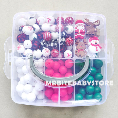 162Pcs Mixed Silicone Beads Kit,Christmas Snowman,Santa Claus,Elk Beads