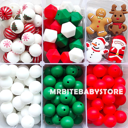 156Pcs Gingerbread Man,Snowman,Santa Claus,Elk Silicone Beads,Mixed Christmas Beads Kit