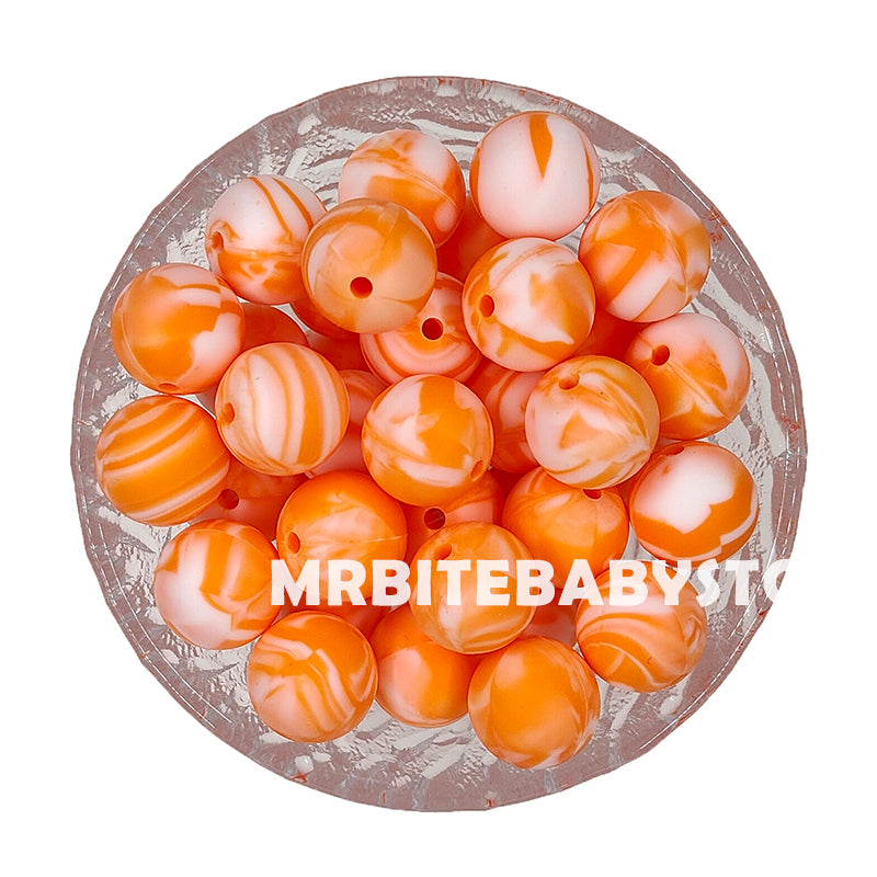 15mm Orange Tie-dye Silicone Beads - Round