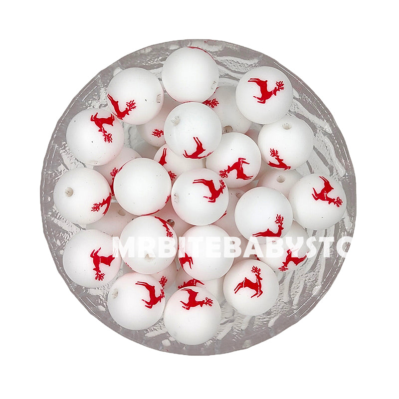 15mm Christmas Red Elk Silicone Beads - Round