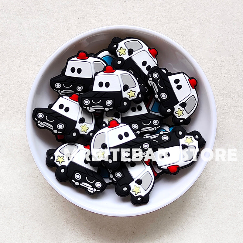New Police Car Silicone Beads - 34*23mm