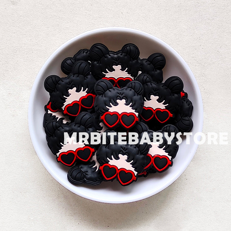 Girl in Glasses Silicone focal Beads - 27.5*27.5mm