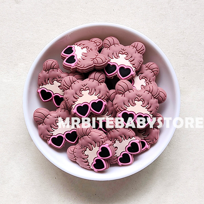 Girl in Glasses Silicone focal Beads - 27.5*27.5mm