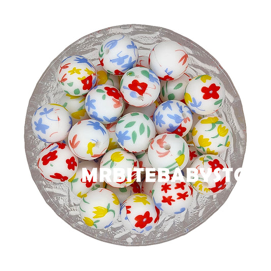 15mm Small Wild Flowers Silicone Beads - Round