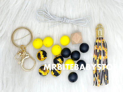 Assorted Set Sunflower Silicone Beads Tassels Keyring