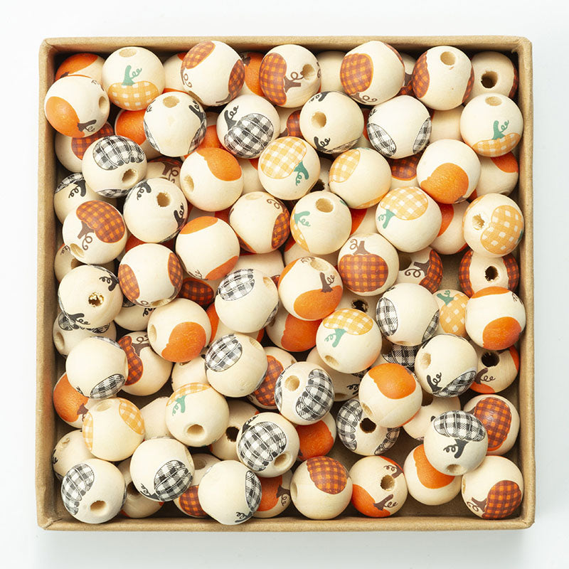 16mm Pumpkin Mix Color Round Wood Beads