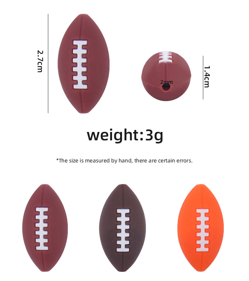 American Football Silicone Rugby Sport Beads - 14*27mm
