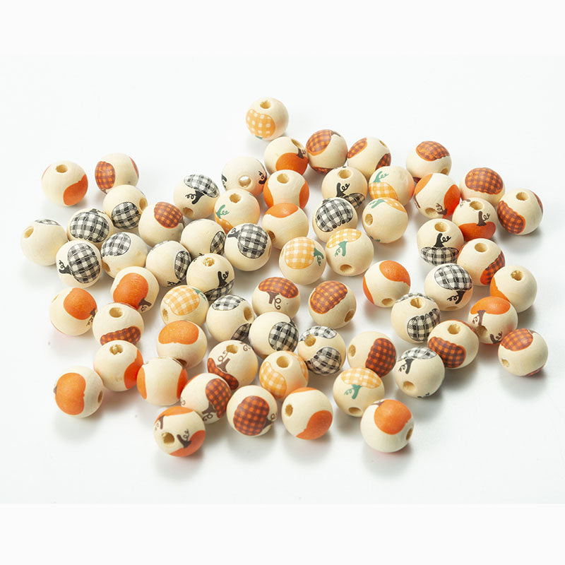 16mm Halloween Pumpkin Mix Color Round Wood Beads