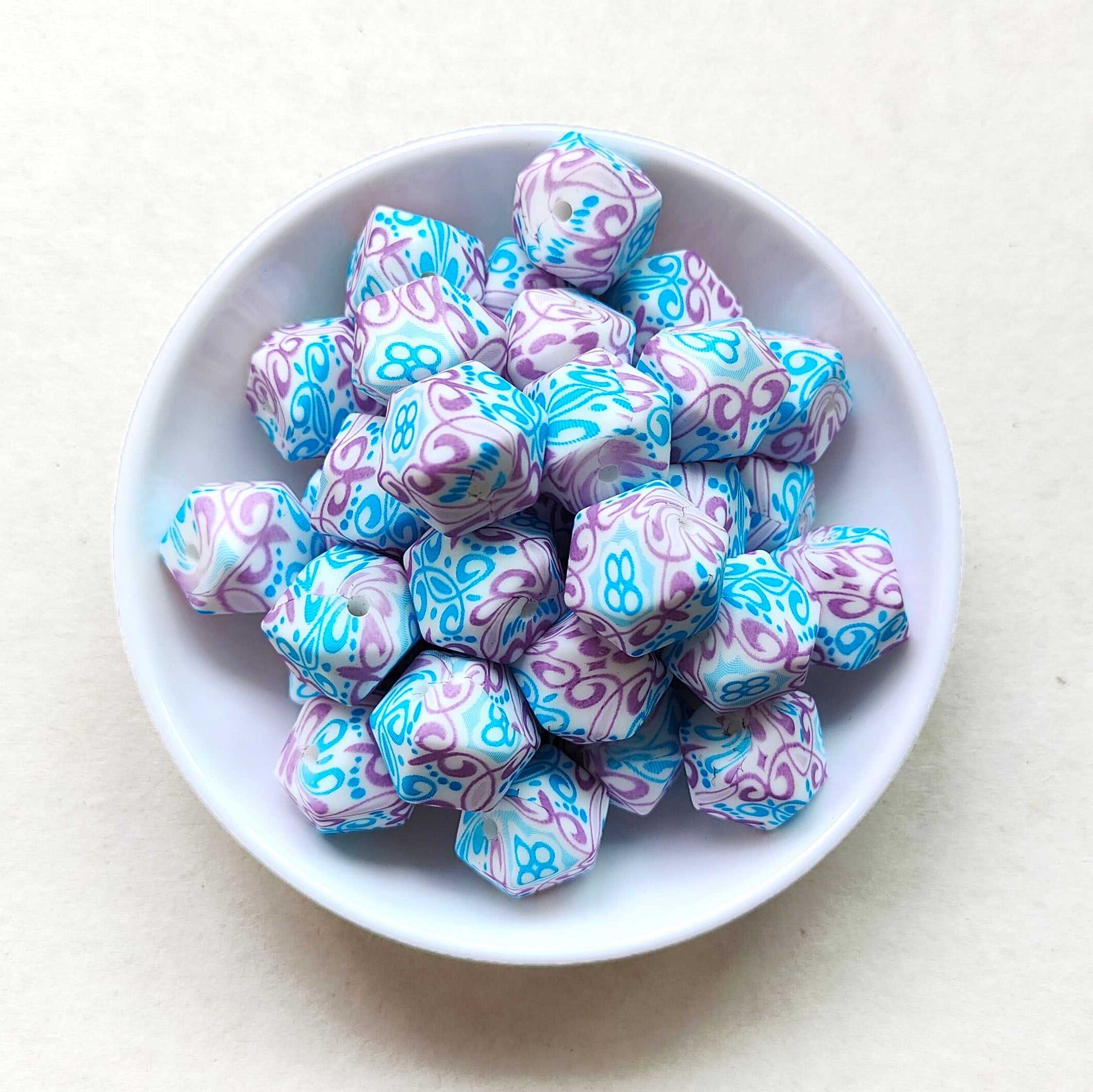 14mm Blue & Purple Swril Silicone Beads - Hexagon - #35