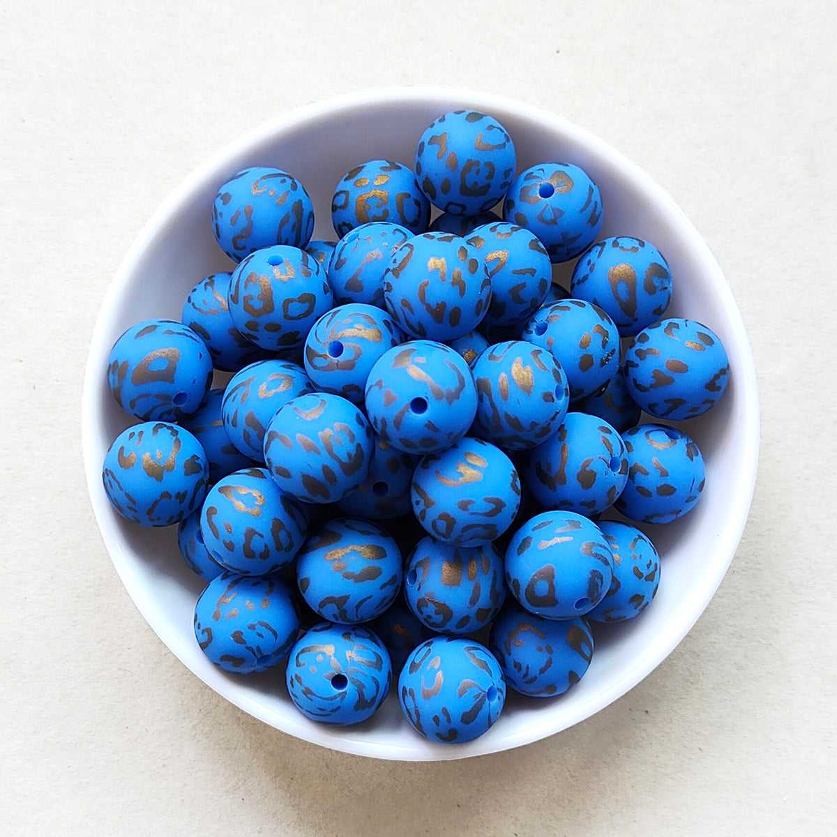 15mm Blue Leopard Print Silicone Beads - Round