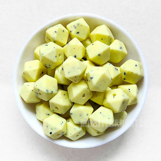 14mm Yellow Speckle Hexagon Silicone Beads