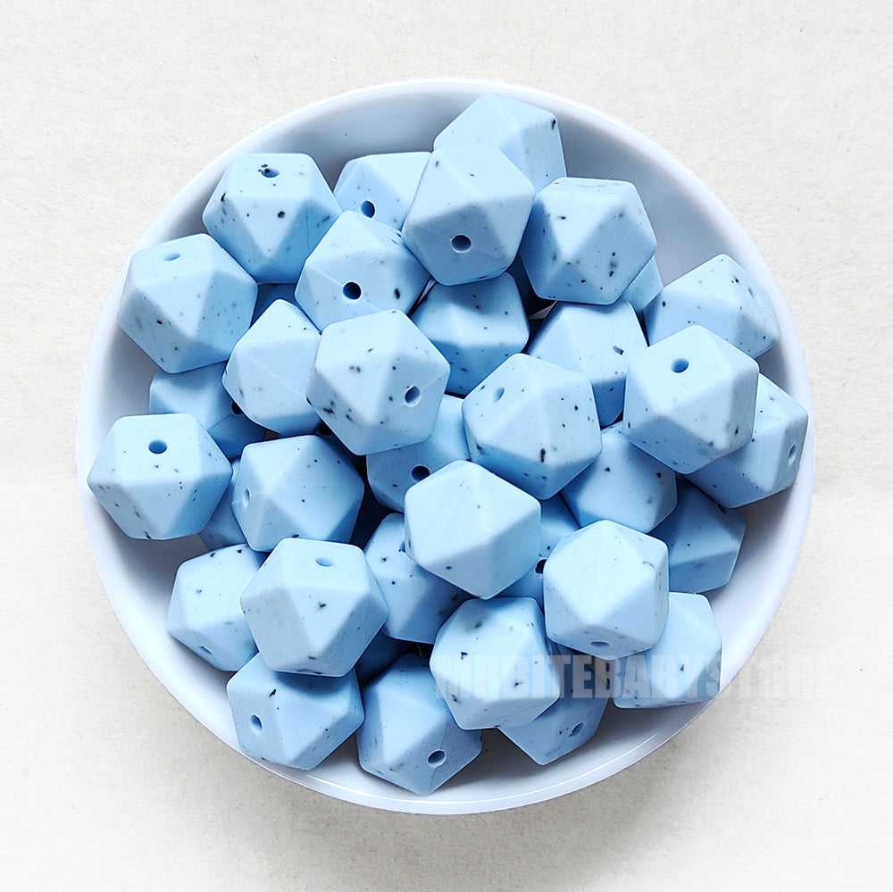 14mm Pastel Blue Speckle Hexagon Silicone Beads