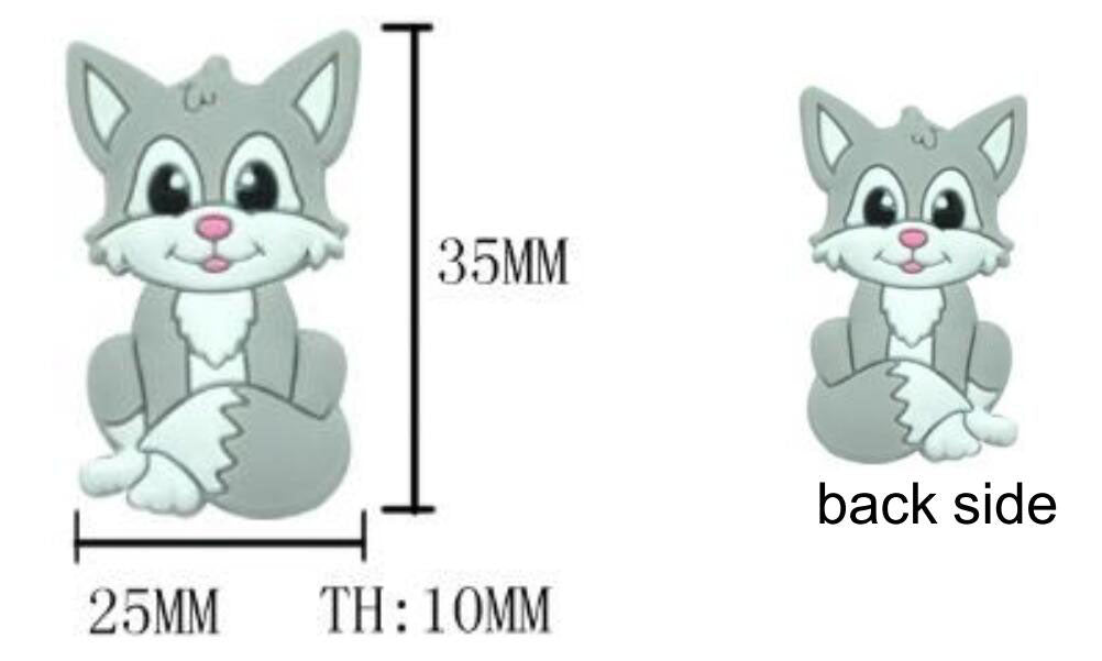 Sitting Fox Silicone Beads - 35*25mm