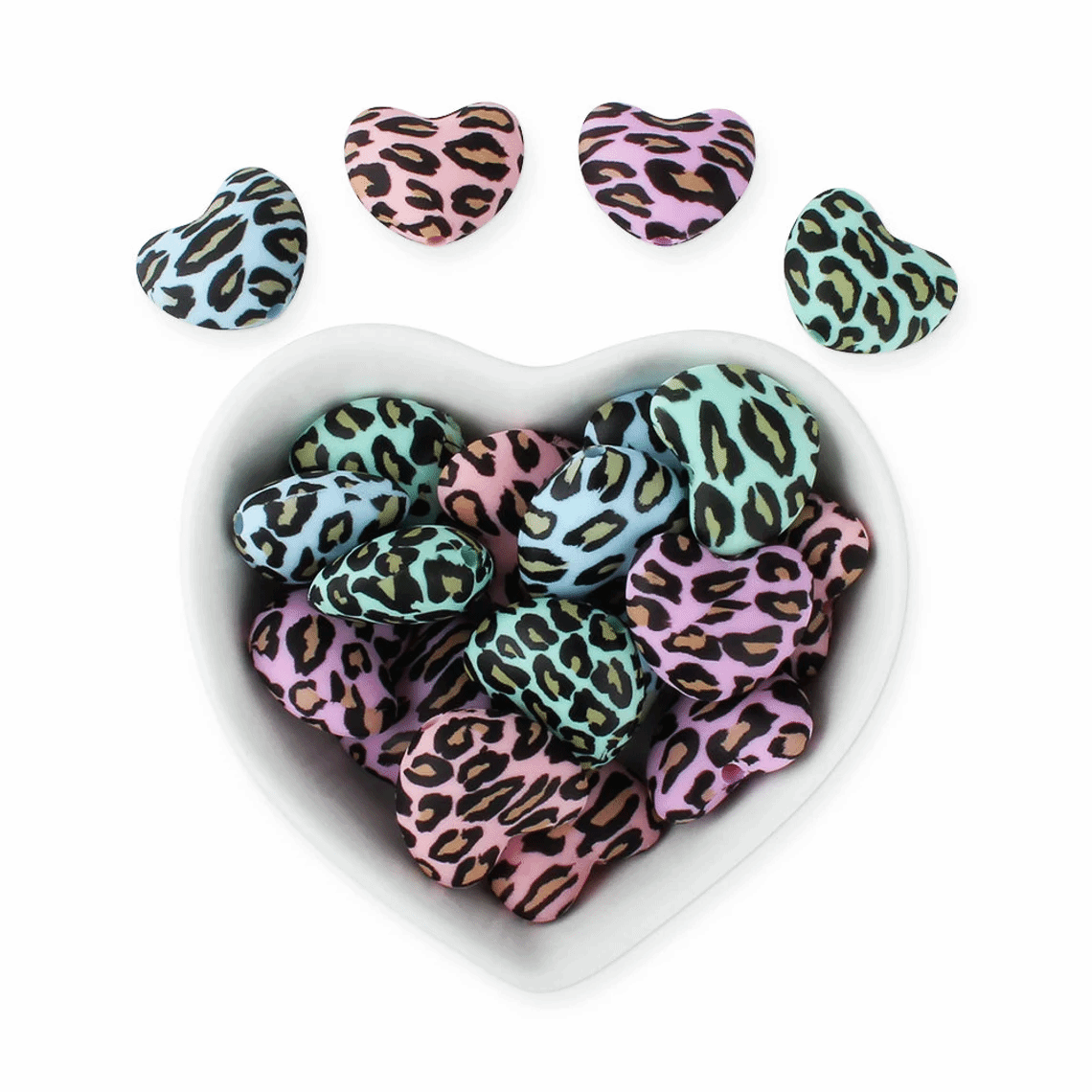 Love Heart - Leopard Silicone Beads - 18*21*11mm