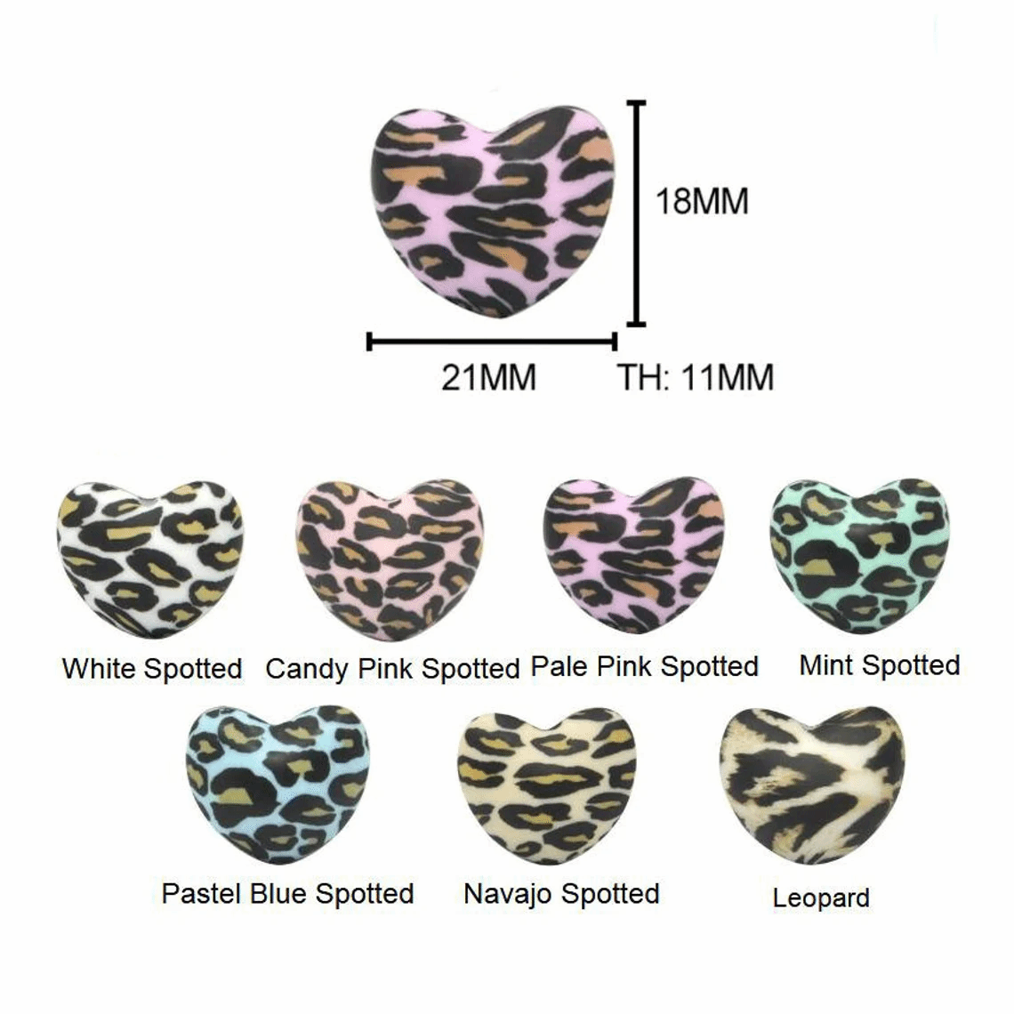 Love Heart - Leopard Silicone Beads - 18*21*11mm