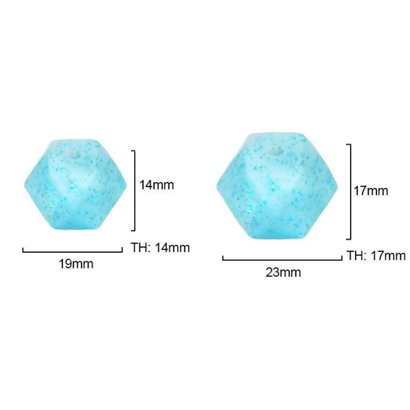 Hexagon Glitter Silicone Beads - 14/17mm