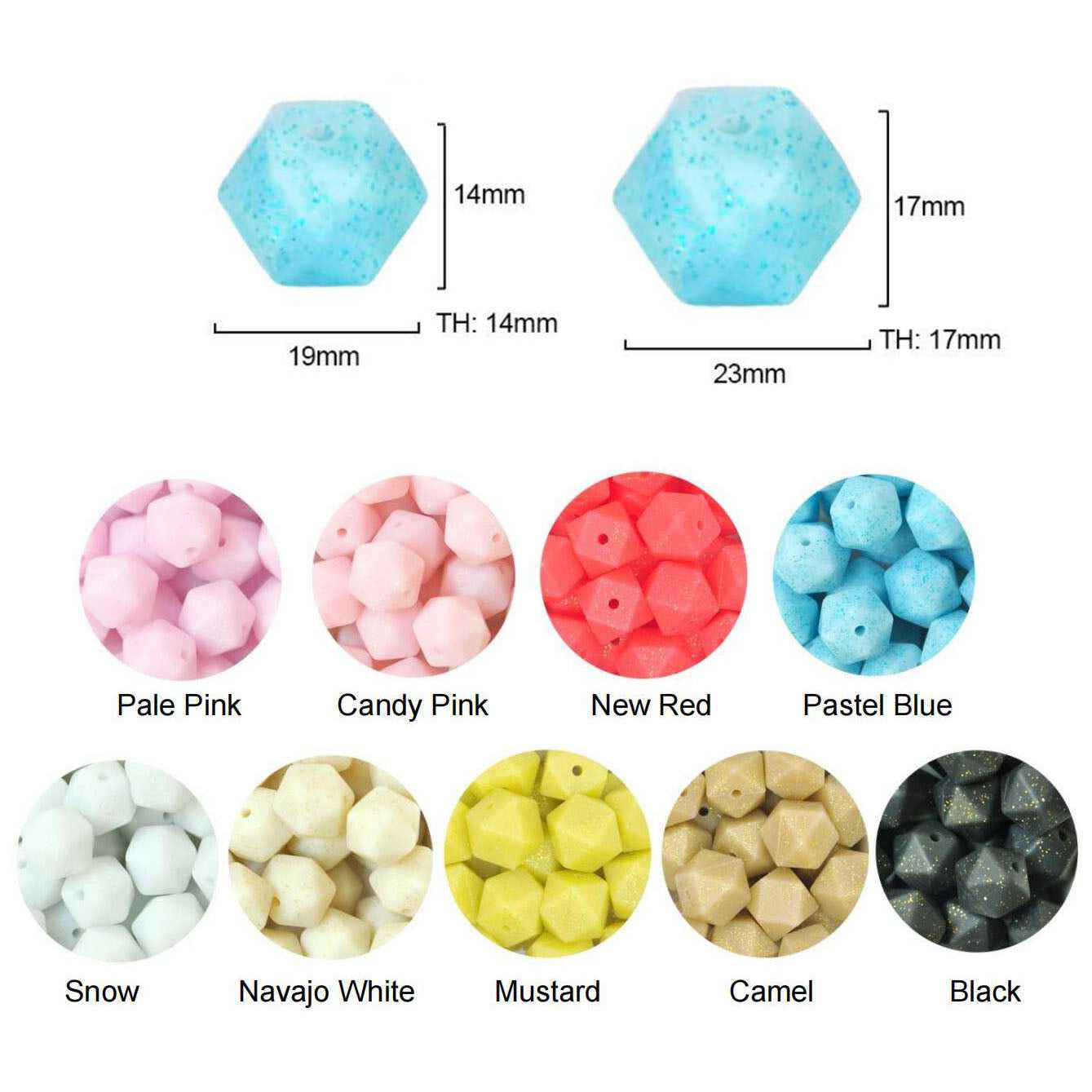 Hexagon Glitter Silicone Beads - 14/17mm