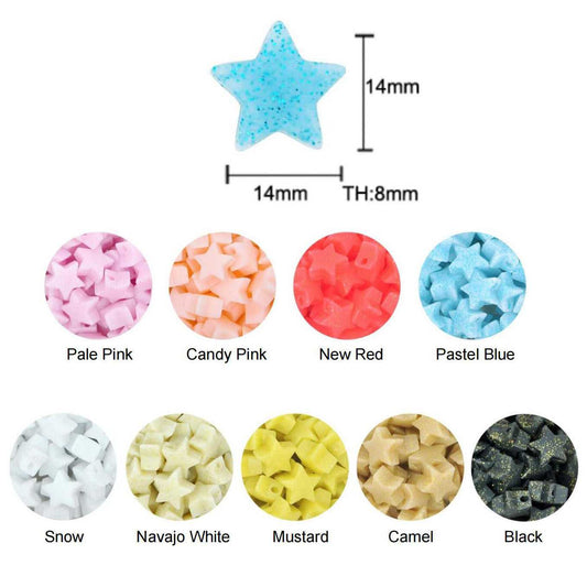 Small Star Glitter Silicone Beads - 14mm