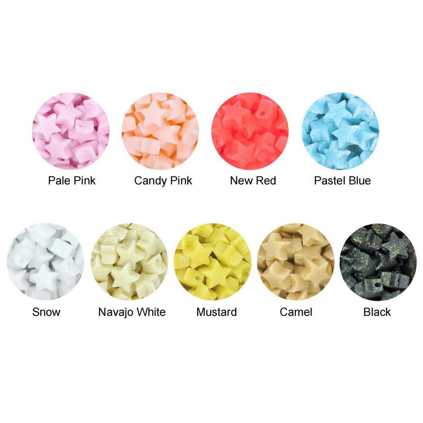 Small Star Glitter Silicone Beads - 14mm