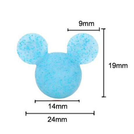 Mouse Head Glitter Silicone Beads - 24*19mm