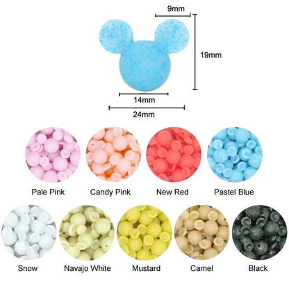 Mouse Head Glitter Silicone Beads - 24*19mm