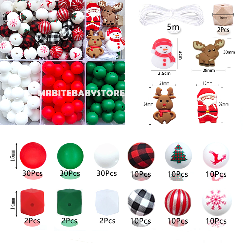 162Pcs Mixed Silicone Beads Kit,Christmas Snowman,Santa Claus,Elk Beads