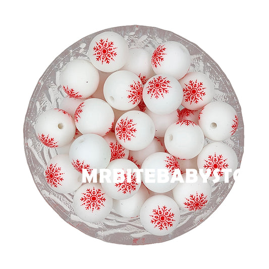 15mm Christmas Small Snowflake Silicone Beads - Round