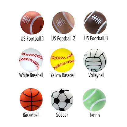 15mm Baseball/Volleyball/Basketball/American Football/Tennis/Soccer Silicone Beads