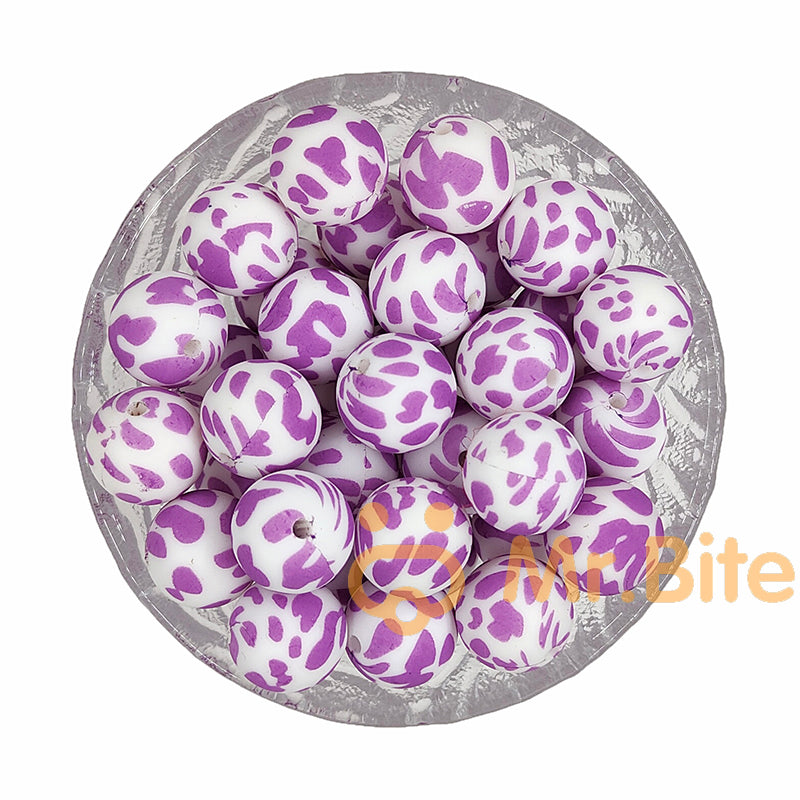 15mm Purple Cow Silicone Beads - Round