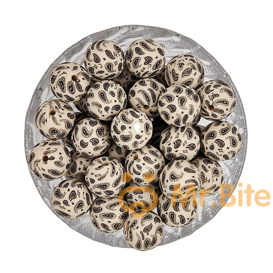 15mm Paisley Silicone Beads - Round