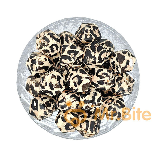 14mm Leopard Print Silicone Beads - Hexagon - #08